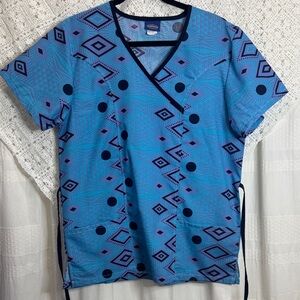 Liberty Scrubs Blue Patterned Scrub Top